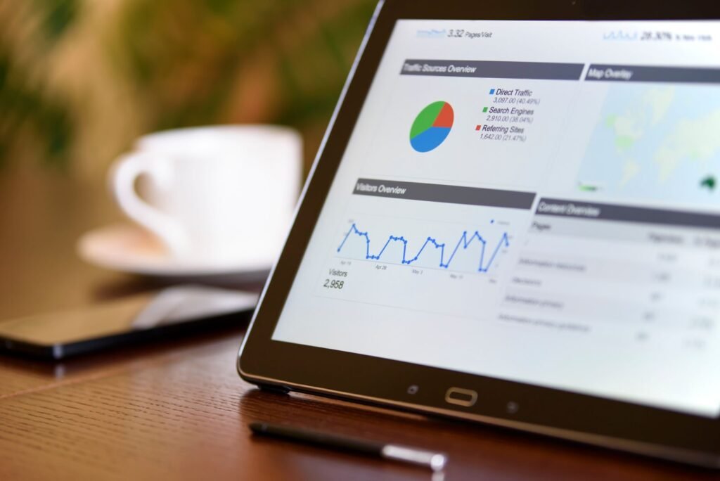 Analytics dashboard showing website traffic and marketing performance data